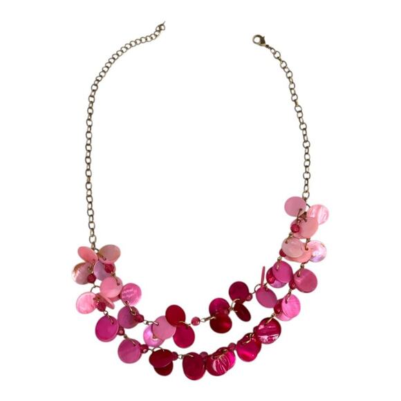 Pink Ombre Disc Charm Layered Necklace Gold Tone Chain - Picture 3 of 4